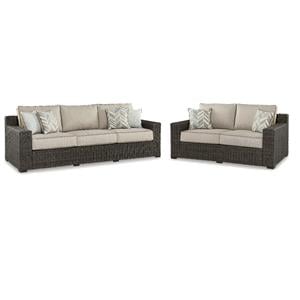 Bowery Hill Outdoor Loveseat and Sofa Set in Beige