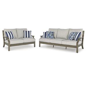 Bowery Hill Outdoor Loveseat and Sofa Set with Cushions in Beige