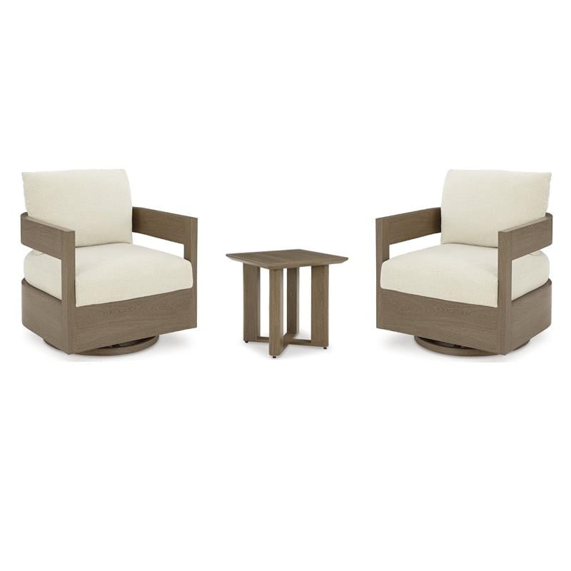 Bowery Hill 3-Piece Outdoor Set of 2 Swivel Chairs & End Table