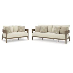 Bowery Hill Outdoor Set of Loveseat & Sofa in Dark Brown Wood