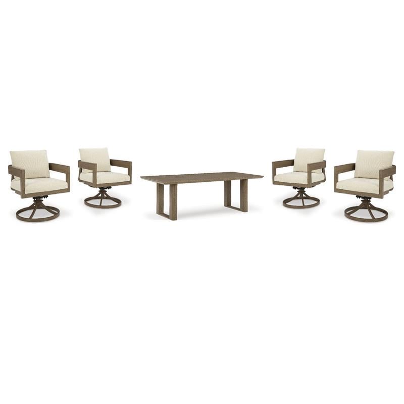 Bowery Hill Outdoor Dining Table & 4 Swivel Chairs in Dark Brown