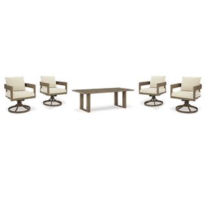 Bowery Hill Outdoor Dining Table & 4 Swivel Chairs in Dark Brown