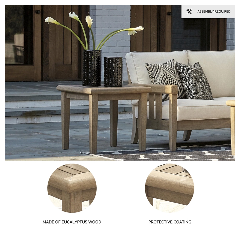 Bowery Hill Patio Set of Eucalyptus Wood 2 Arm Chairs & 2 End Tables