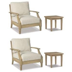 Bowery Hill Patio Set of Eucalyptus Wood 2 Arm Chairs & 2 End Tables