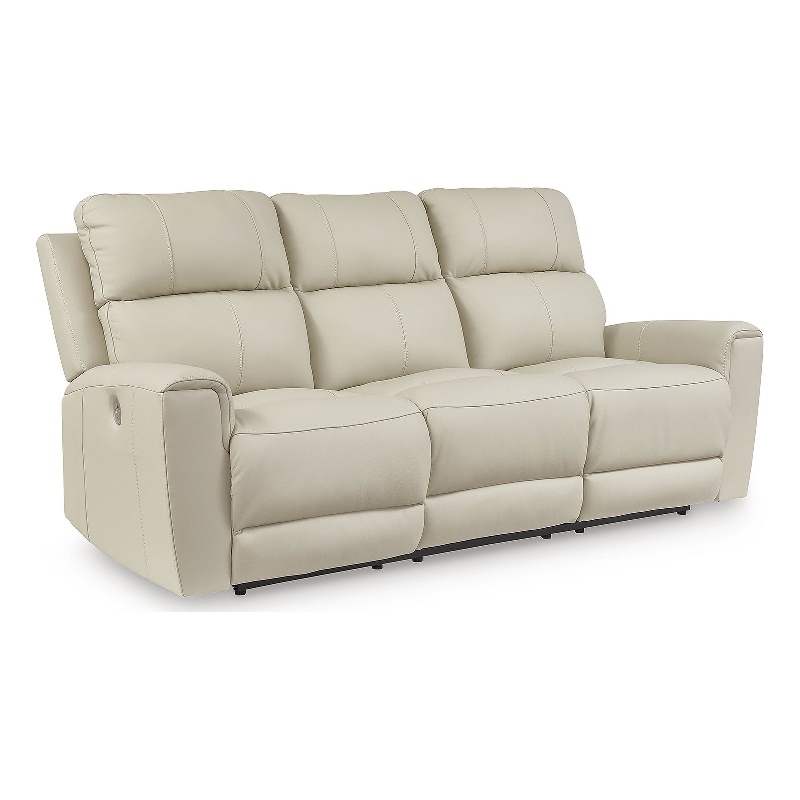 Bowery Hill Beige Power Reclining Sofa & Loveseat Set in Faux Leather