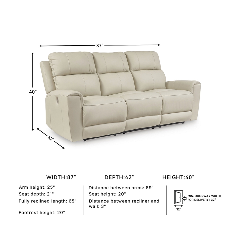 Bowery Hill Beige Power Reclining Sofa & Loveseat Set in Faux Leather