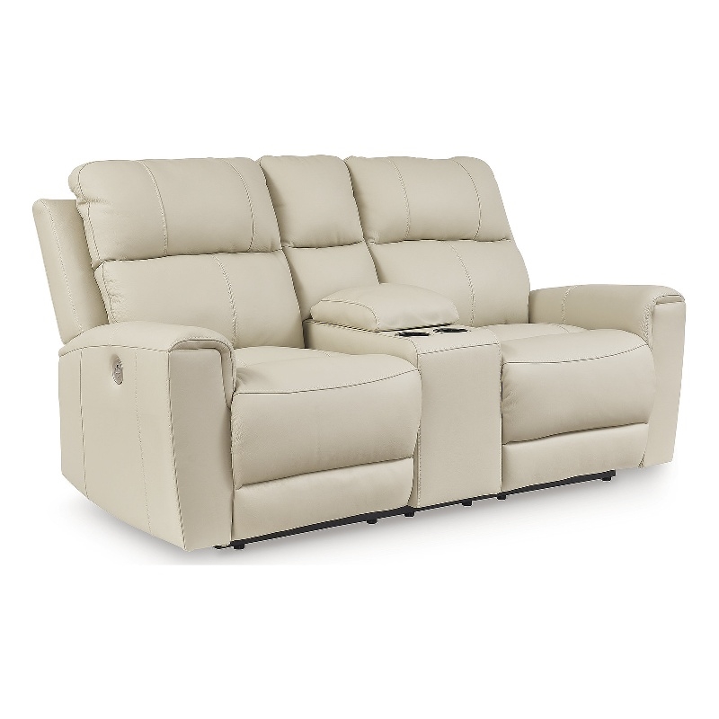 Bowery Hill Beige Power Reclining Sofa & Loveseat Set in Faux Leather