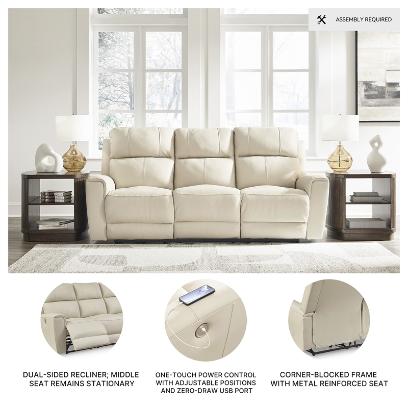 Bowery Hill Beige Power Reclining Sofa & Loveseat Set in Faux Leather