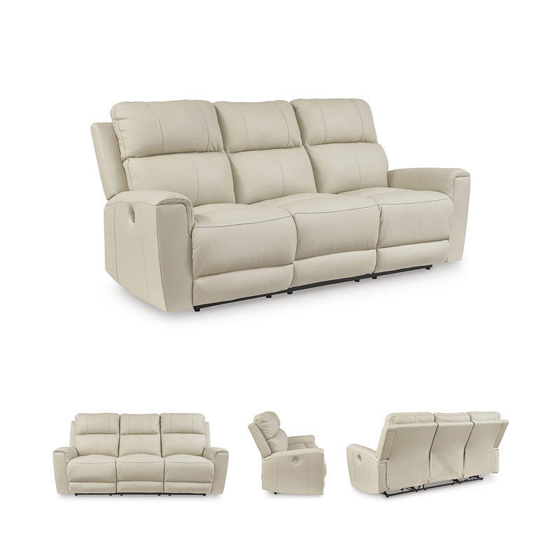 Bowery Hill Beige Power Reclining Sofa & Loveseat Set in Faux Leather