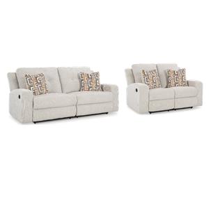 Bowery Hill Reclining Sofa and Loveseat Set in Beige Polyester
