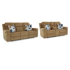 Bowery Hill Reclining Sofa & Loveseat Set in Brown Polyester