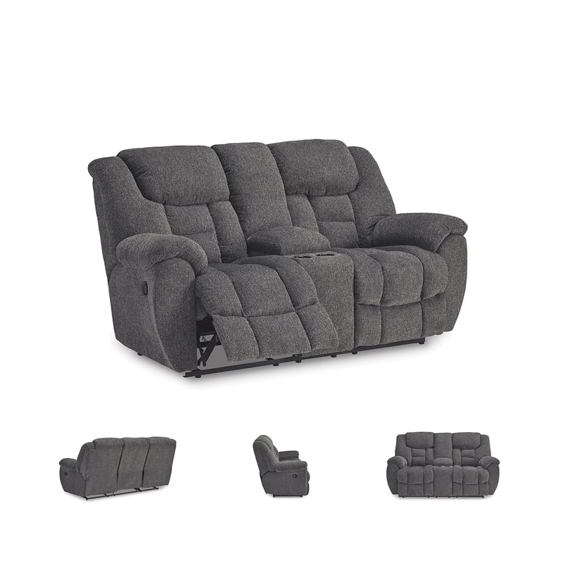 Bowery Hill Reclining Sofa & Loveseat Set in Charcoal Polyester