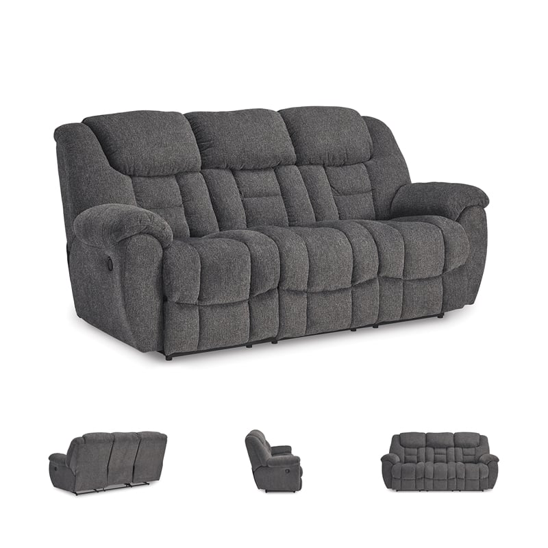 Bowery Hill Reclining Sofa & Loveseat Set in Charcoal Polyester