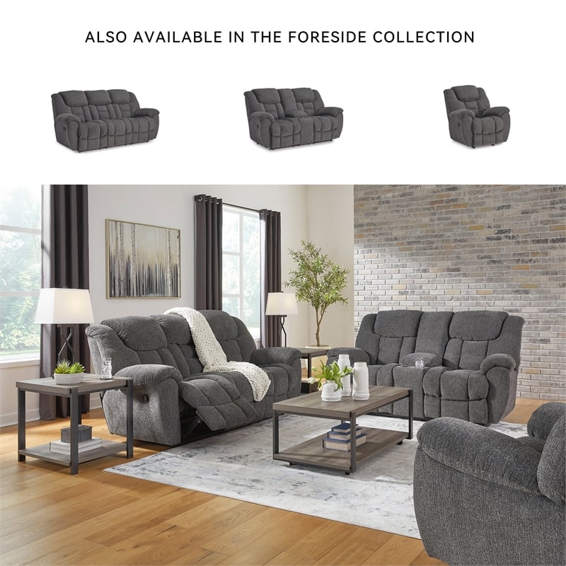 Bowery Hill Reclining Sofa & Loveseat Set in Charcoal Polyester