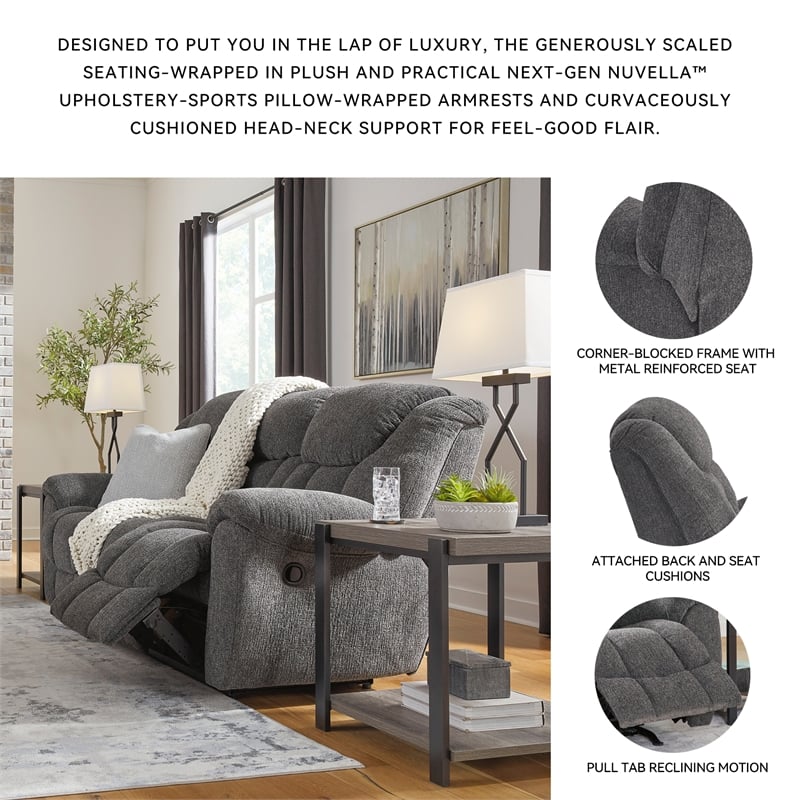 Bowery Hill Reclining Sofa & Loveseat Set in Charcoal Polyester