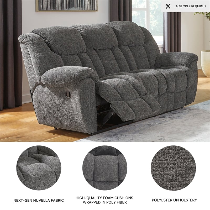 Bowery Hill Reclining Sofa & Loveseat Set in Charcoal Polyester