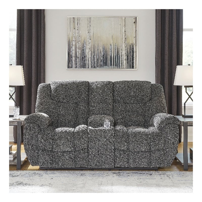 Bowery Hill Reclining Sofa & Loveseat Set in Charcoal Polyester