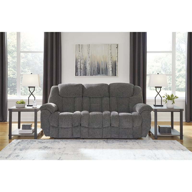 Bowery Hill Reclining Sofa & Loveseat Set in Charcoal Polyester