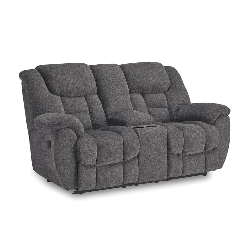 Bowery Hill Reclining Sofa & Loveseat Set in Charcoal Polyester