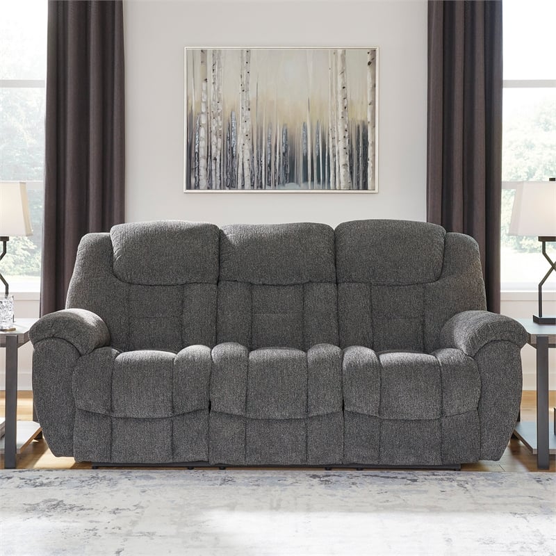 Bowery Hill Reclining Sofa & Loveseat Set in Charcoal Polyester