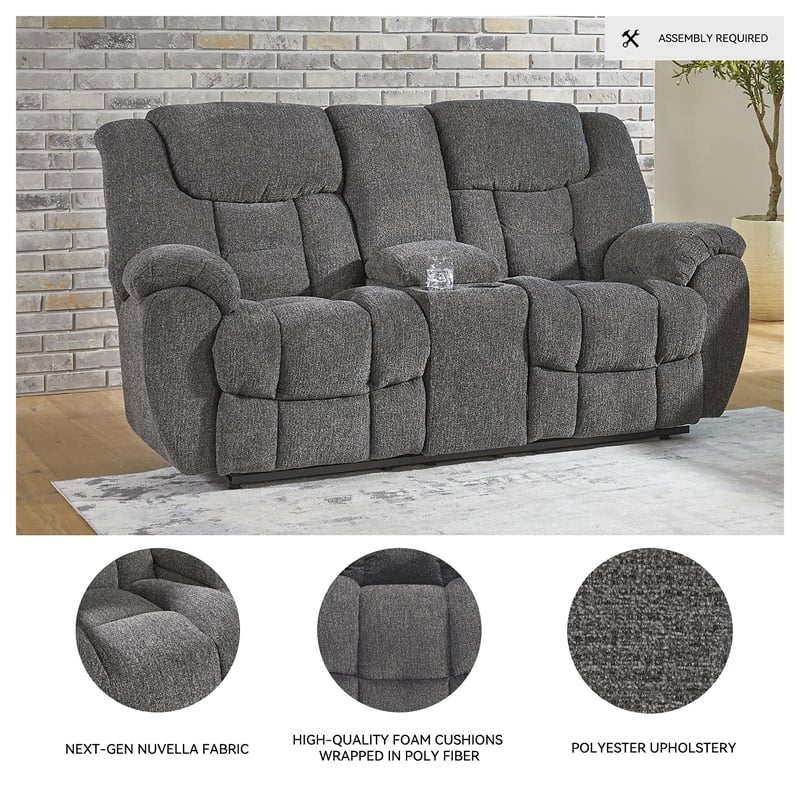 Bowery Hill Reclining Sofa & Loveseat Set in Charcoal Polyester