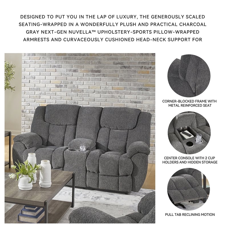 Bowery Hill Reclining Sofa & Loveseat Set in Charcoal Polyester