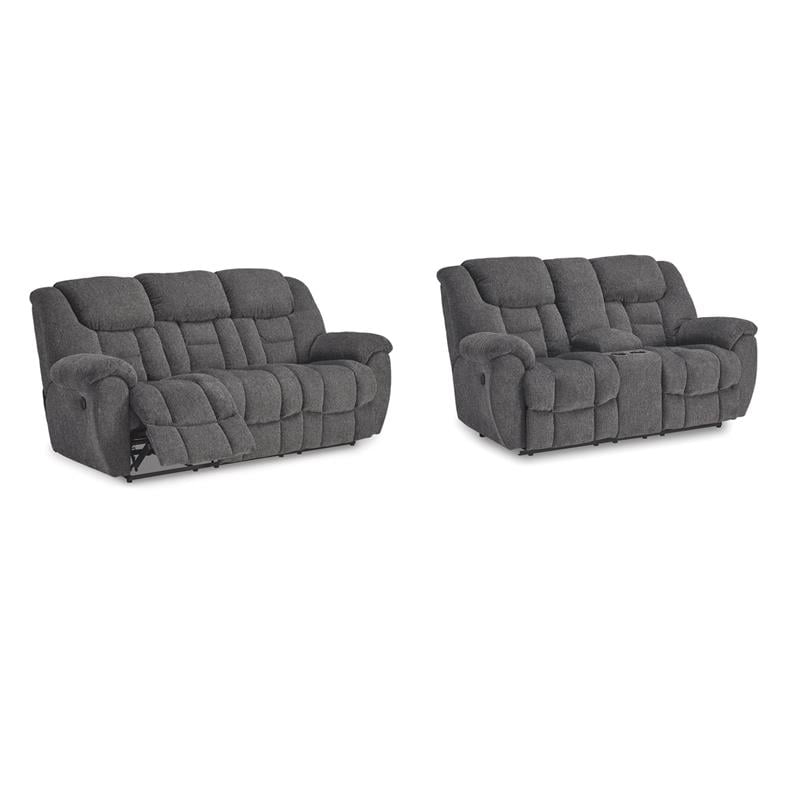 Bowery Hill Reclining Sofa & Loveseat Set in Charcoal Polyester