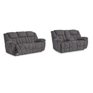 Bowery Hill Reclining Sofa & Loveseat Set in Charcoal Polyester