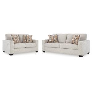 Bowery Hill Loveseat & Sofa Set in Stone Polyester