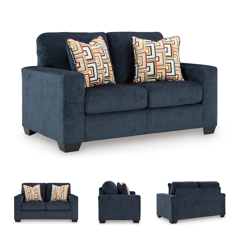 Bowery Hill Loveseat & Sofa Set in Navy Blue Polyester