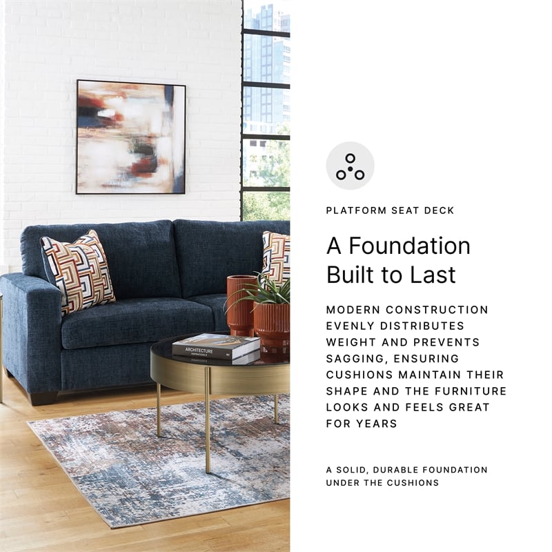 Bowery Hill Loveseat & Sofa Set in Navy Blue Polyester