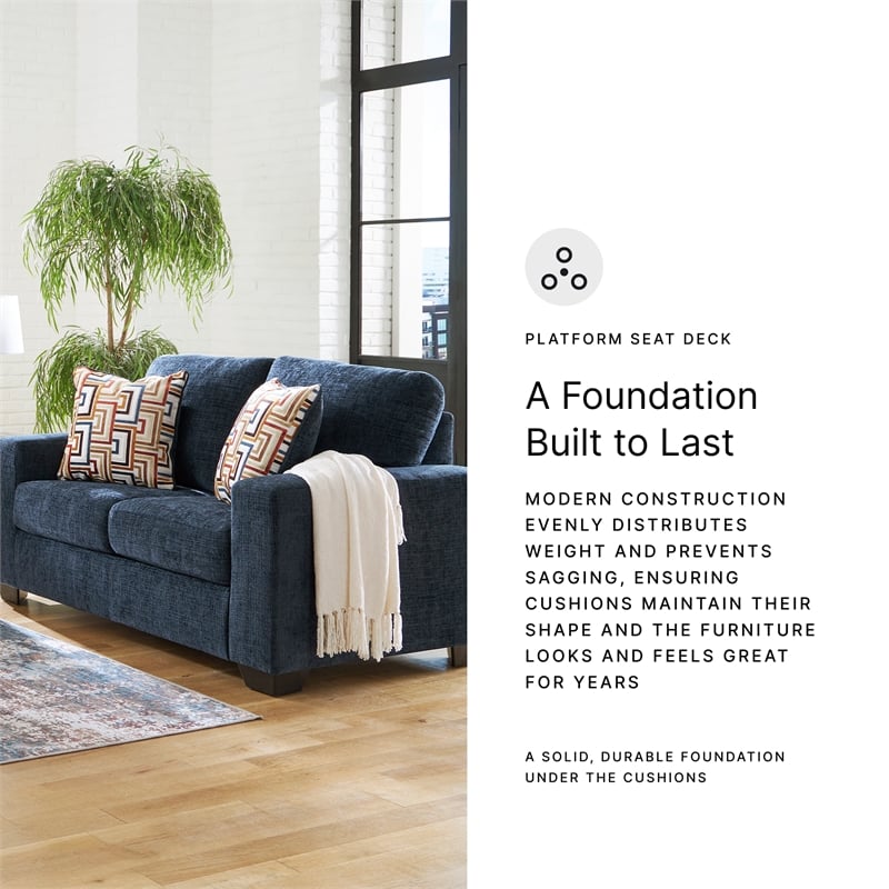 Bowery Hill Loveseat & Sofa Set in Navy Blue Polyester