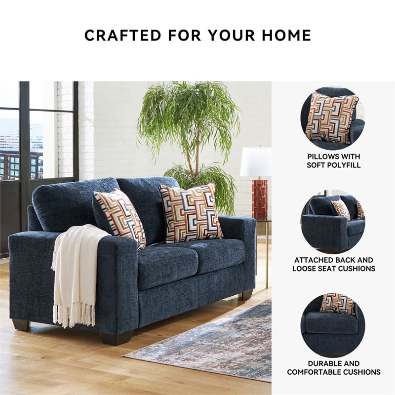 Bowery Hill Loveseat & Sofa Set in Navy Blue Polyester
