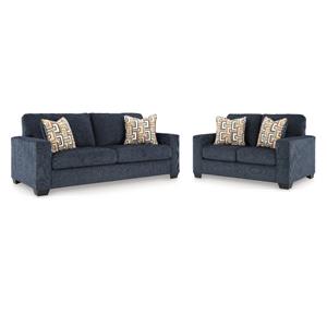 Bowery Hill Loveseat & Sofa Set in Navy Blue Polyester
