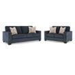 Bowery Hill Loveseat & Sofa Set in Navy Blue Polyester
