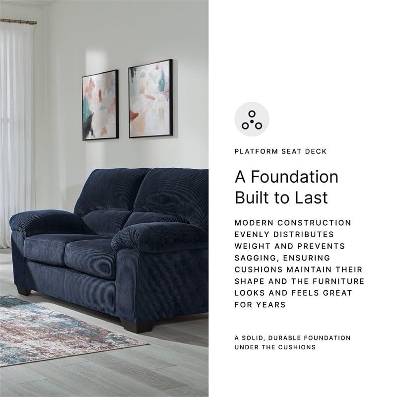 Bowery Hill Loveseat and Sofa Set in Navy Polyester