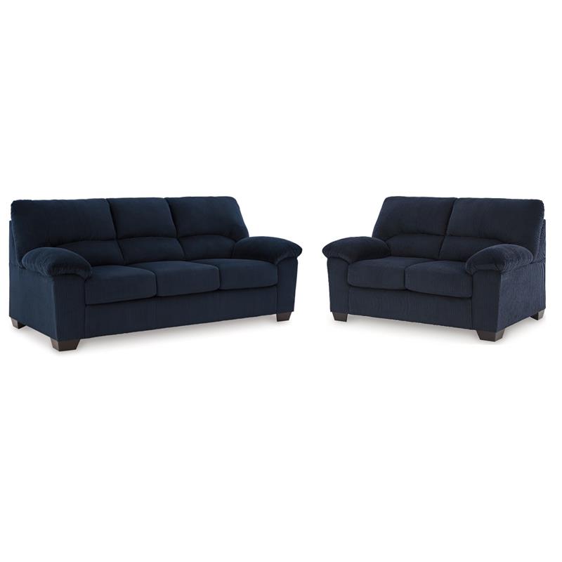 Bowery Hill Loveseat and Sofa Set in Navy Polyester