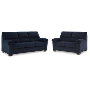 Bowery Hill Loveseat and Sofa Set in Navy Polyester