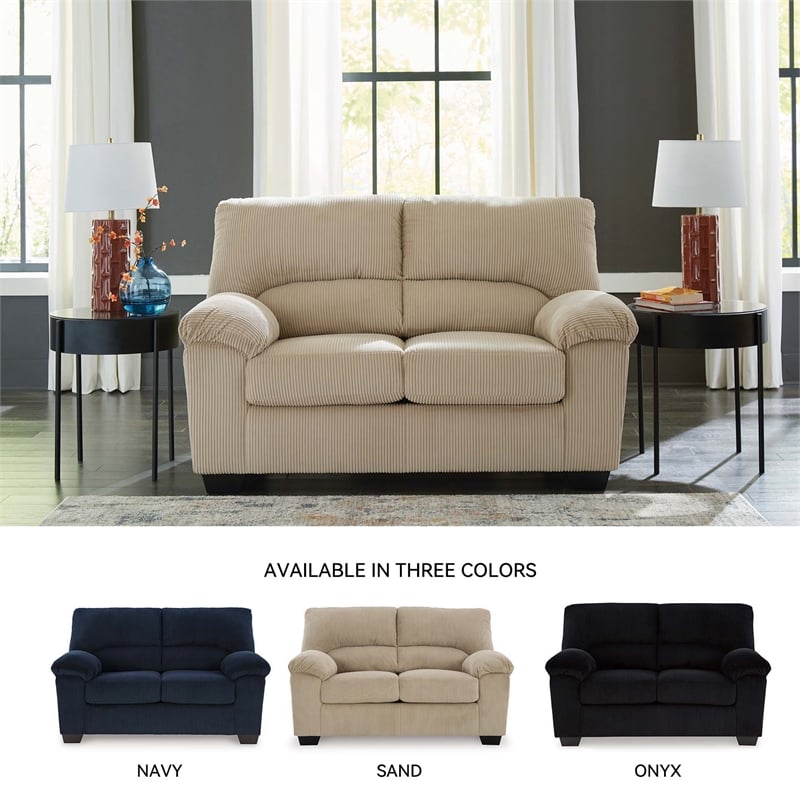 Bowery Hill 2-Piece Living Room Set of Loveseat & Sofa in Sand Polyester