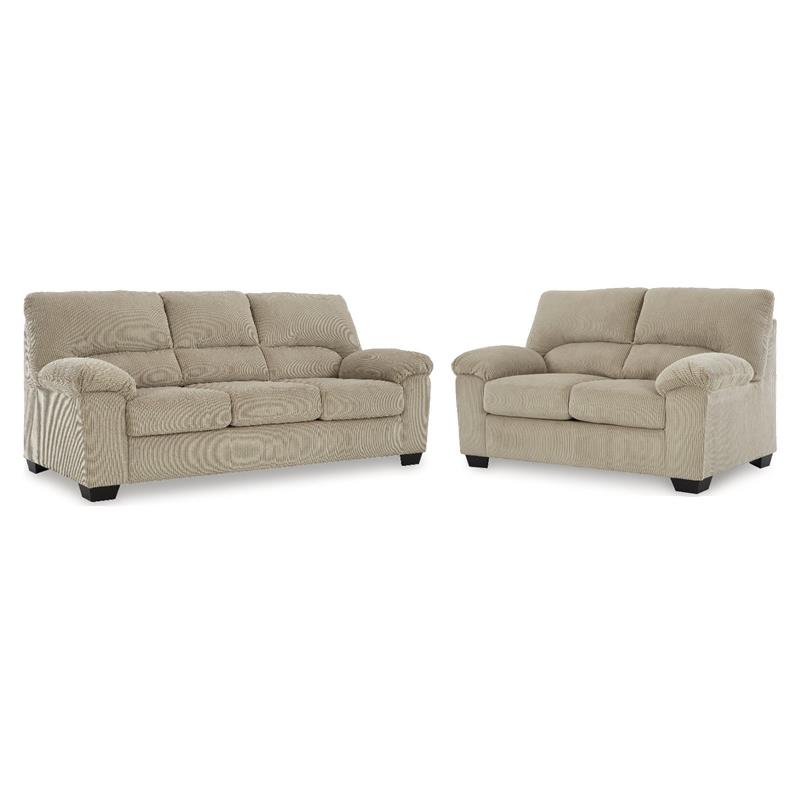 Bowery Hill 2-Piece Living Room Set of Loveseat & Sofa in Sand Polyester