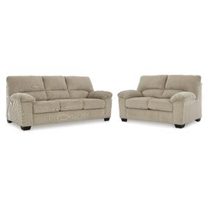 Bowery Hill 2-Piece Living Room Set of Loveseat & Sofa in Sand Polyester