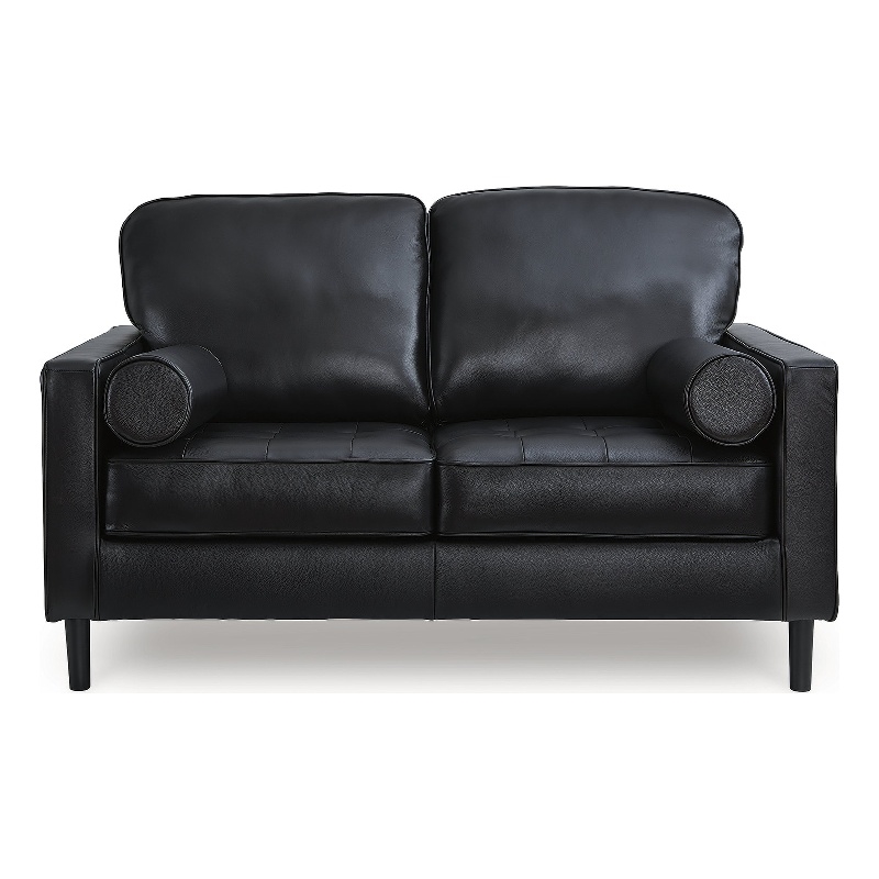 Bowery Hill 2-Piece Living Room Set of Black Loveseat and Sofa in Leather