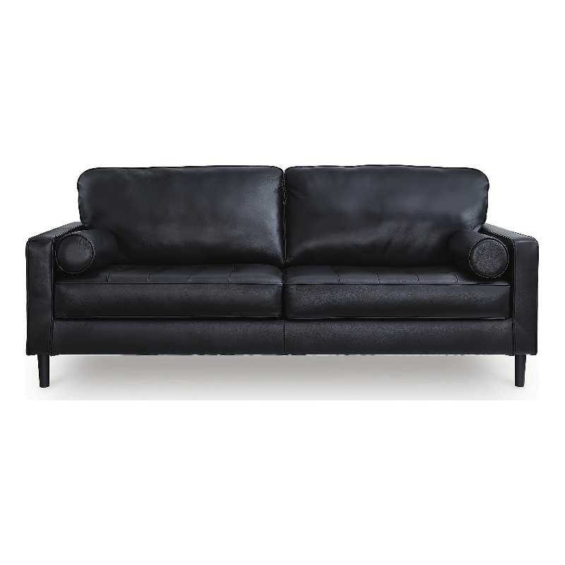 Bowery Hill 2-Piece Living Room Set of Black Loveseat and Sofa in Leather