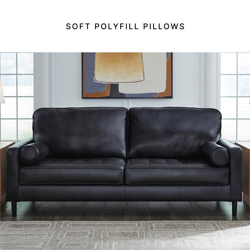 Bowery Hill 2-Piece Living Room Set of Black Loveseat and Sofa in Leather