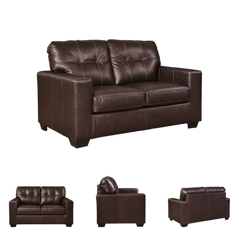 Bowery Hill 2-Piece Living Room Set of Loveseat & Sofa in Dark Brown
