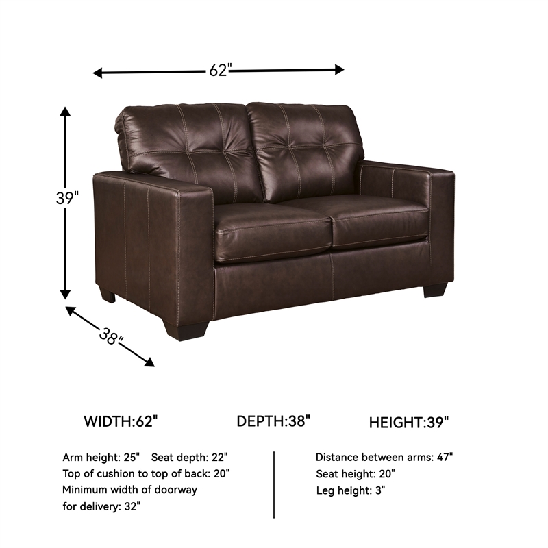 Bowery Hill 2-Piece Living Room Set of Loveseat & Sofa in Dark Brown