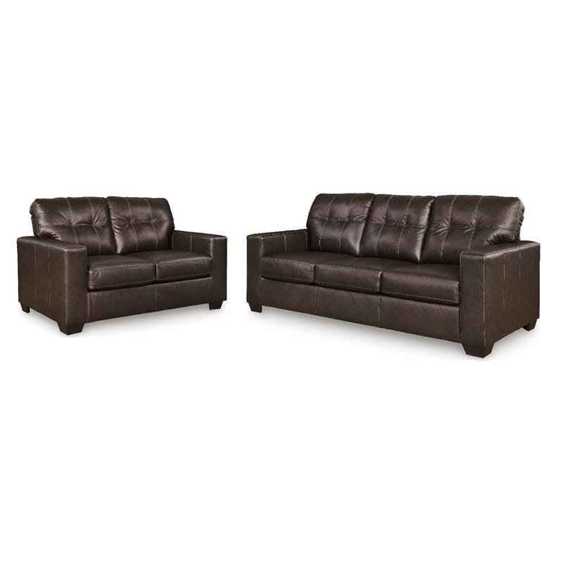 Bowery Hill 2-Piece Living Room Set of Loveseat & Sofa in Dark Brown