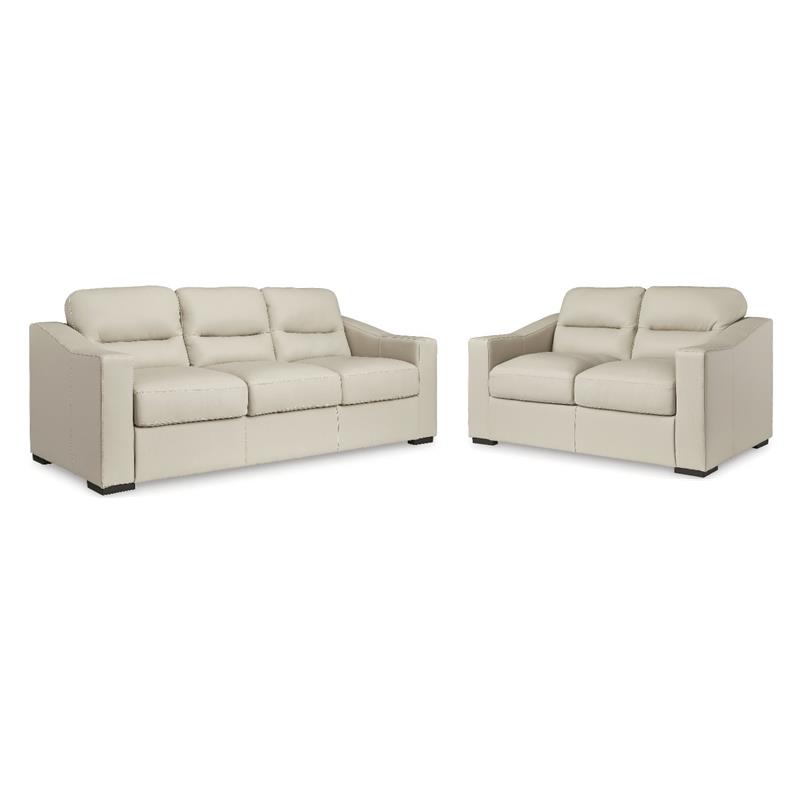 Bowery Hill Sofa & Loveseat Set in Almond Faux Leather