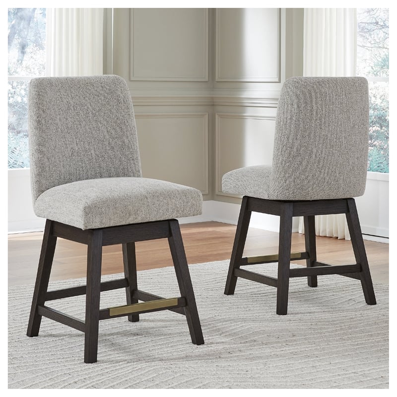 Bowery Hill 5-Piece Set of Dark Brown Counter Height Table & Beige Stools