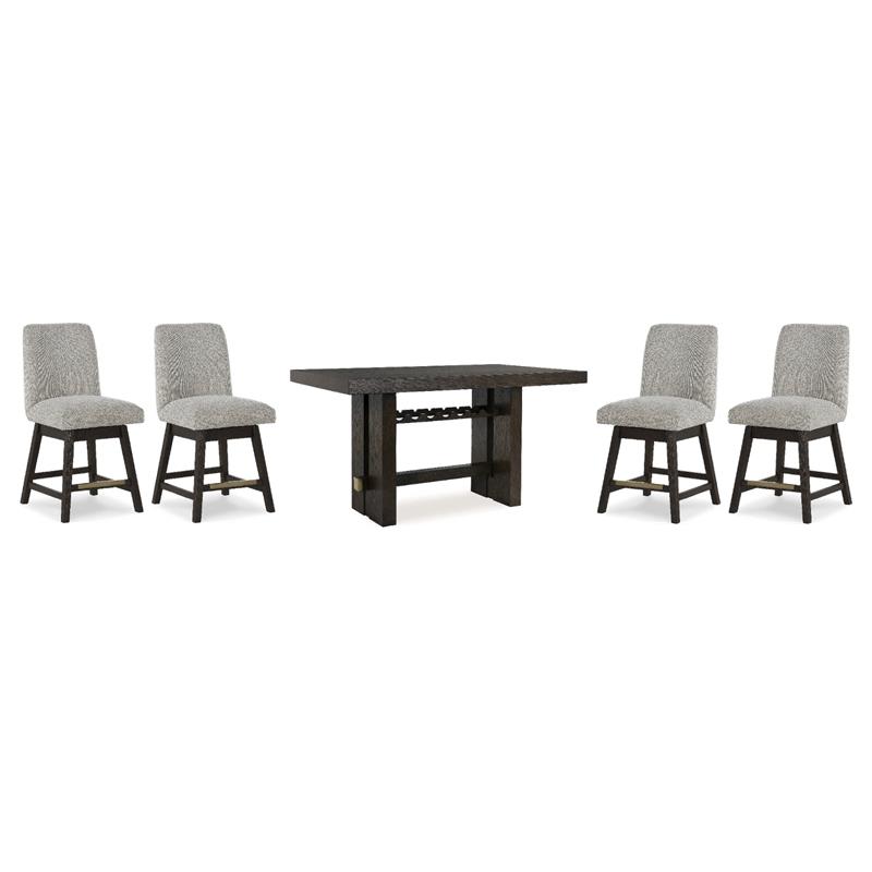 Bowery Hill 5-Piece Set of Dark Brown Counter Height Table & Beige Stools